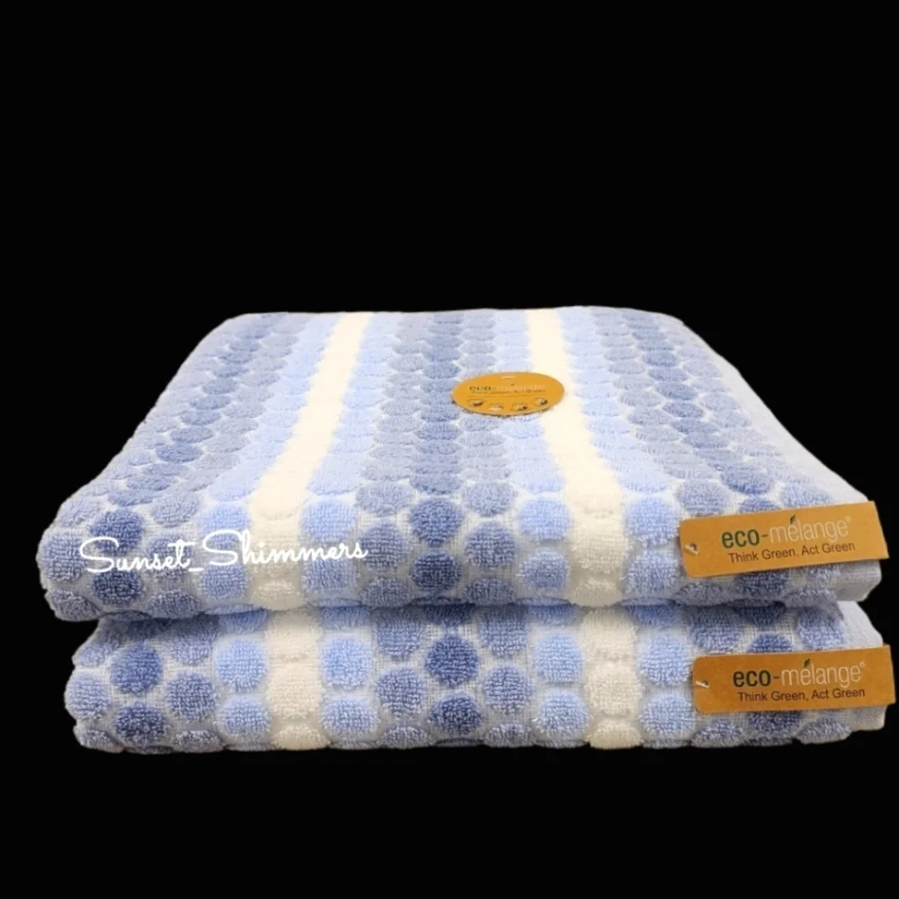 6pc ECO Melange 2 Bath 2 Hand 2 Tip Towel Set Blue Ombre Dot Stripe New